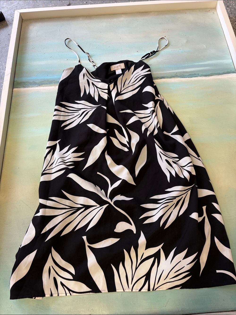 LOFT Black and White Tropical Slip Mini Dress
